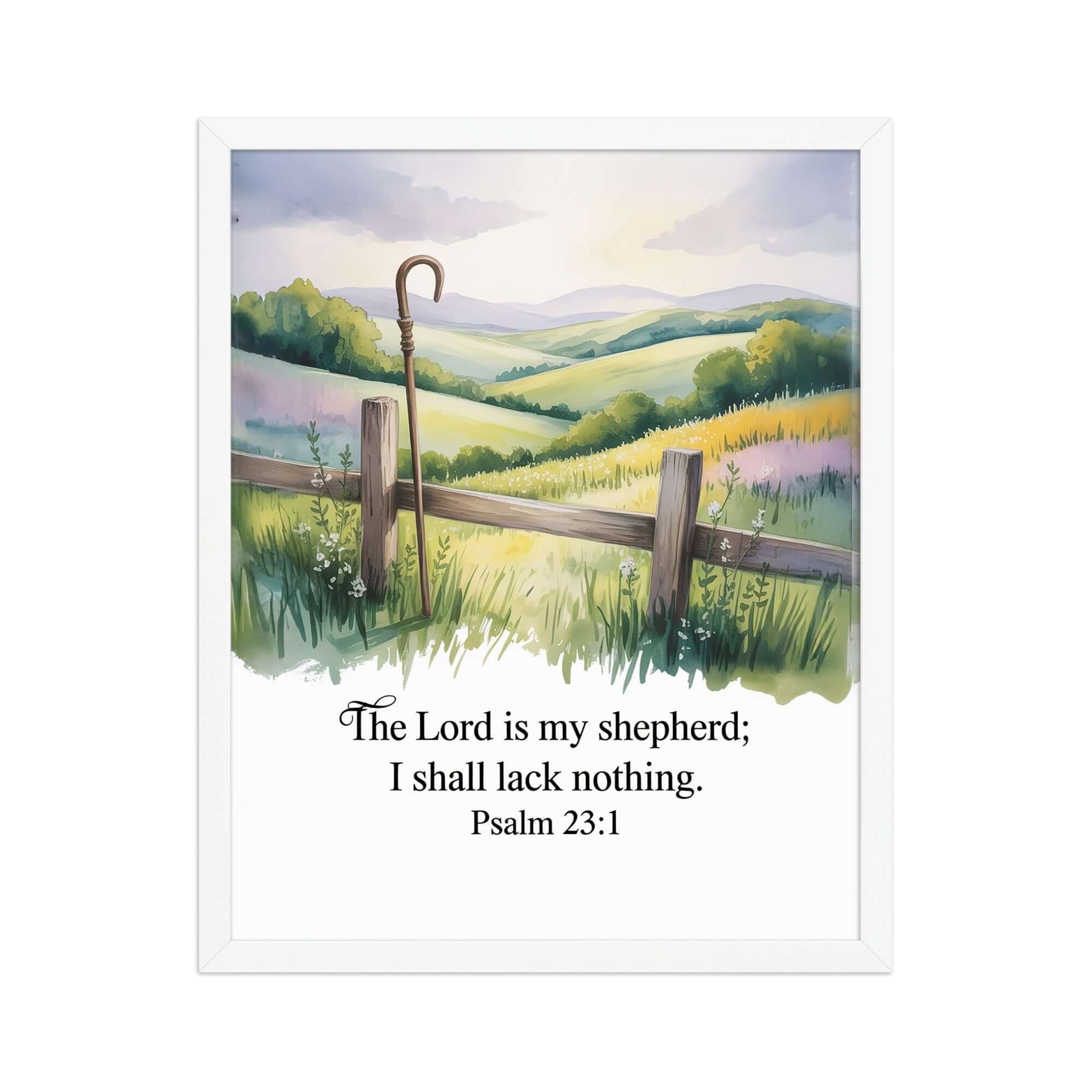 Psalm 23:1 Bible Verse, Lack Enhanced Matte Paper Framed Poster White 16″×20″