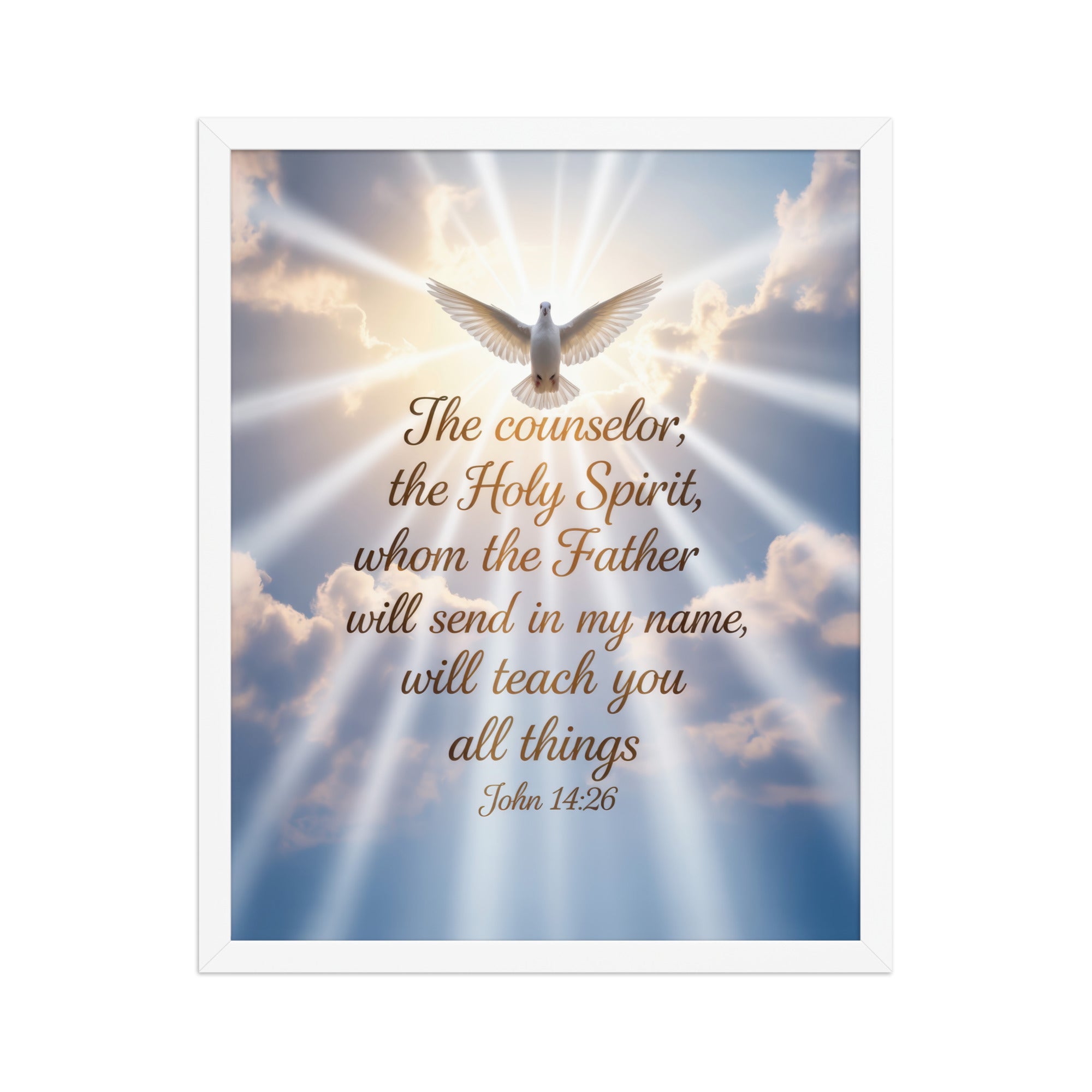 John 14:26 Bible Verse Father Enhanced Matte Paper Framed Poster White 16″×20″