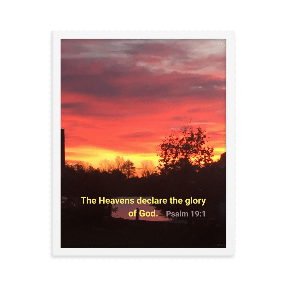 Psalm 19:1 Bible Verse, Sunset Glory Enhanced Matte Paper Framed Poster Wall Art White 16″×20″