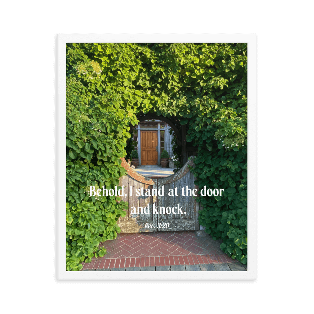 Revelation 3:20 Bible Verse, Garden Doorway Enhanced Matte Paper Framed Poster Wall Art White 16″×20″