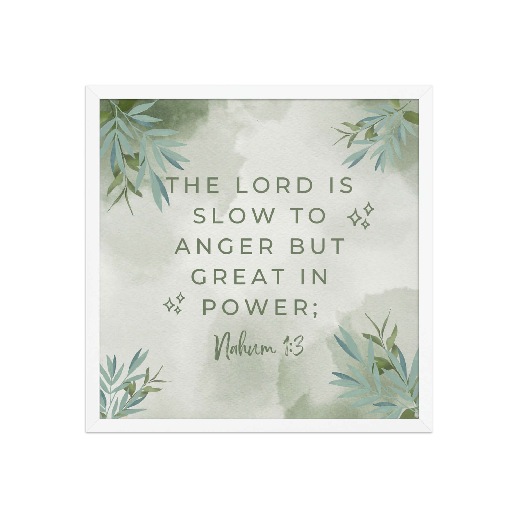 Nahum 1:3 Bible Verse, The Lord is slow Enhanced Matte Paper Framed Poster Wall Art White 18″×18″