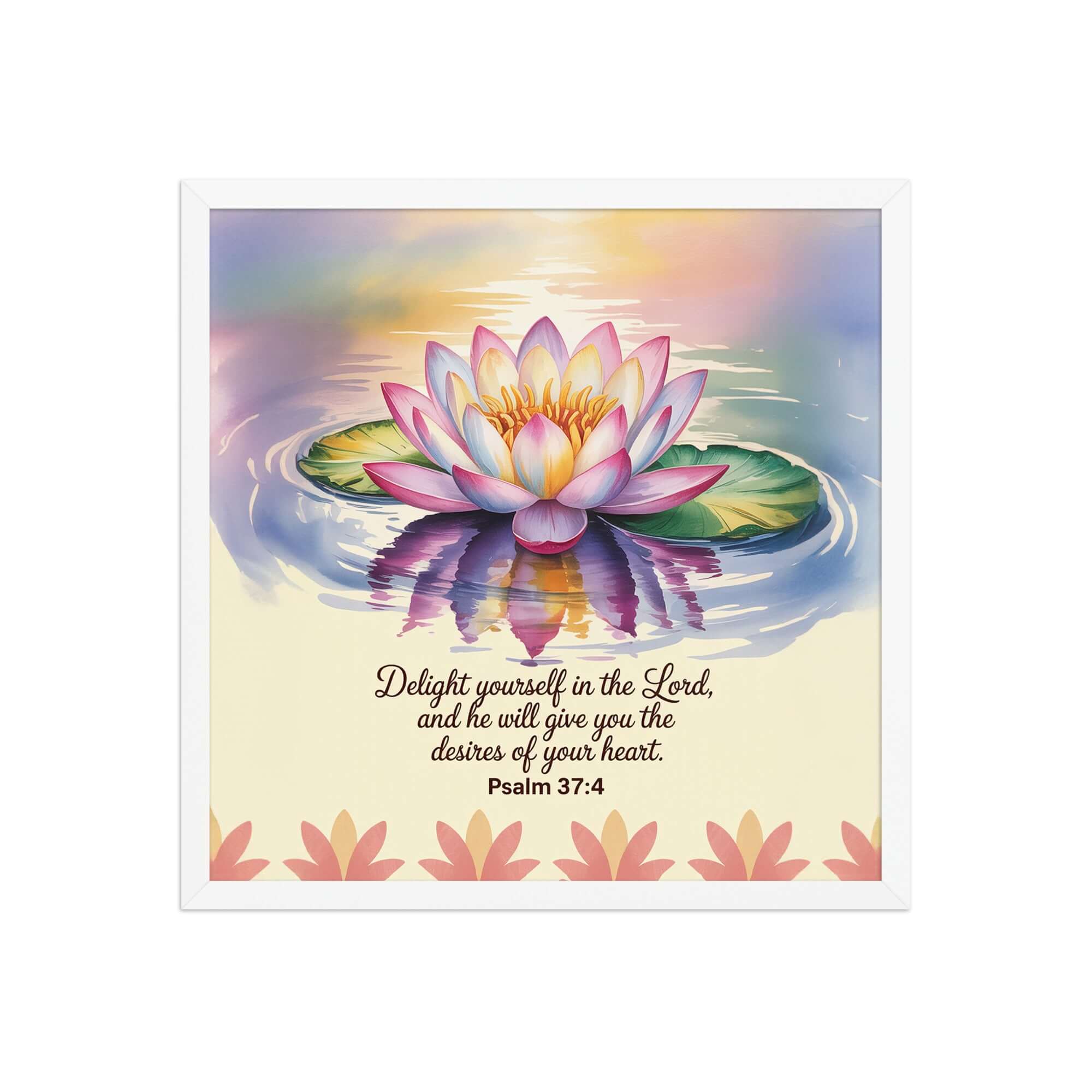 Psalm 37:4 Bible Verse, the Lord Enhanced Matte Paper Framed Poster White 18″×18″