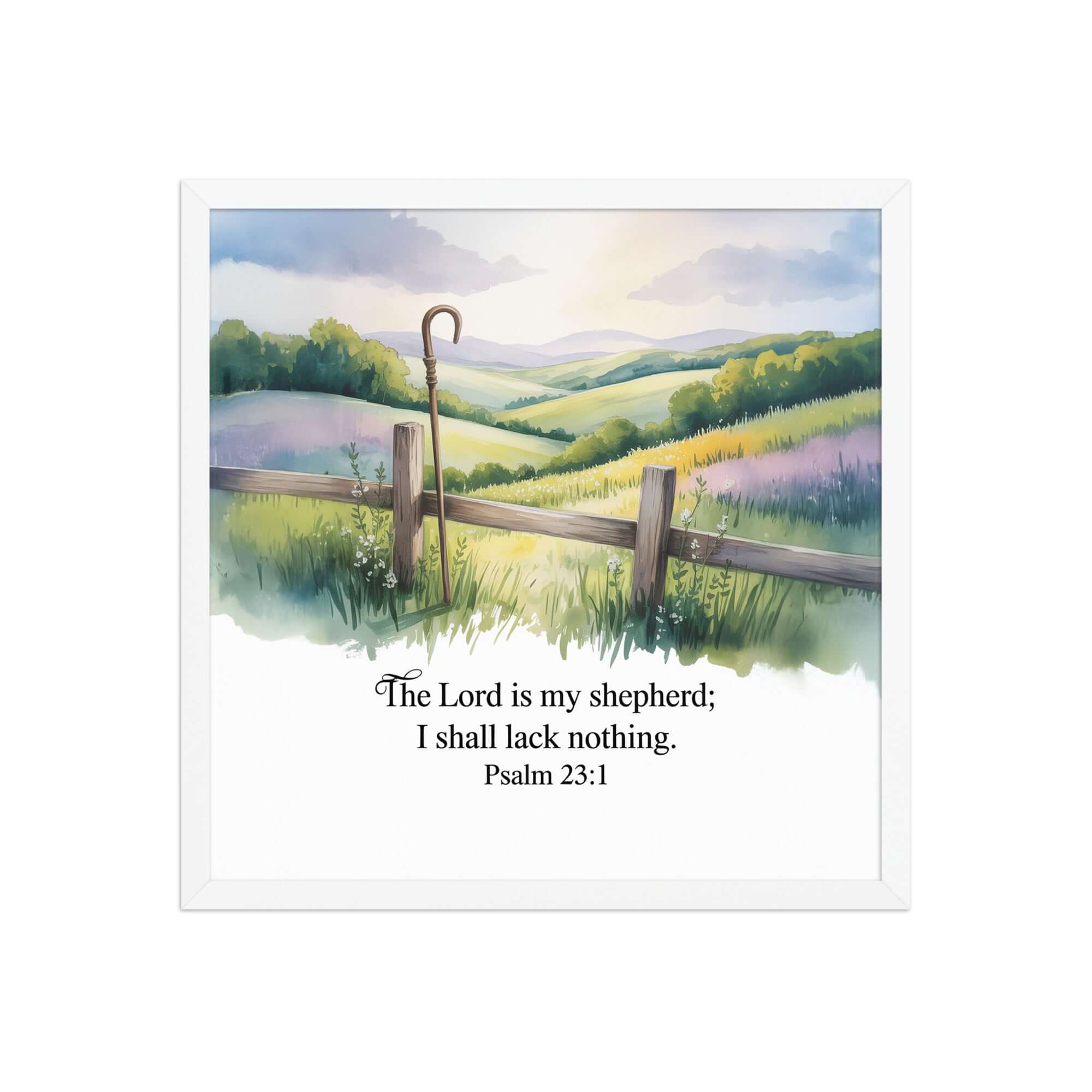 Psalm 23:1 Bible Verse, Lack Enhanced Matte Paper Framed Poster White 18″×18″