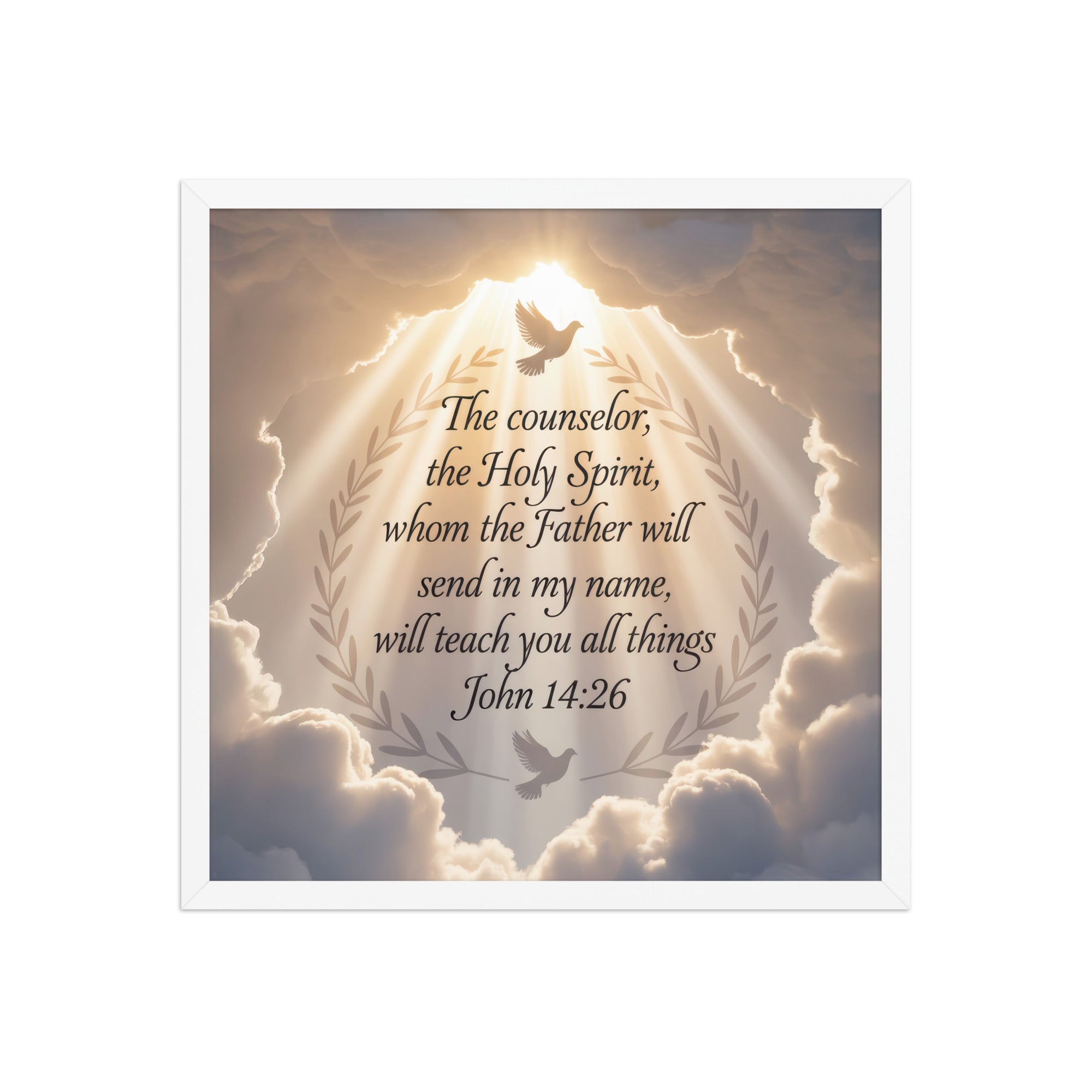 John 14:26 Bible Verse Counselor Enhanced Matte Paper Framed Poster White 18″×18″