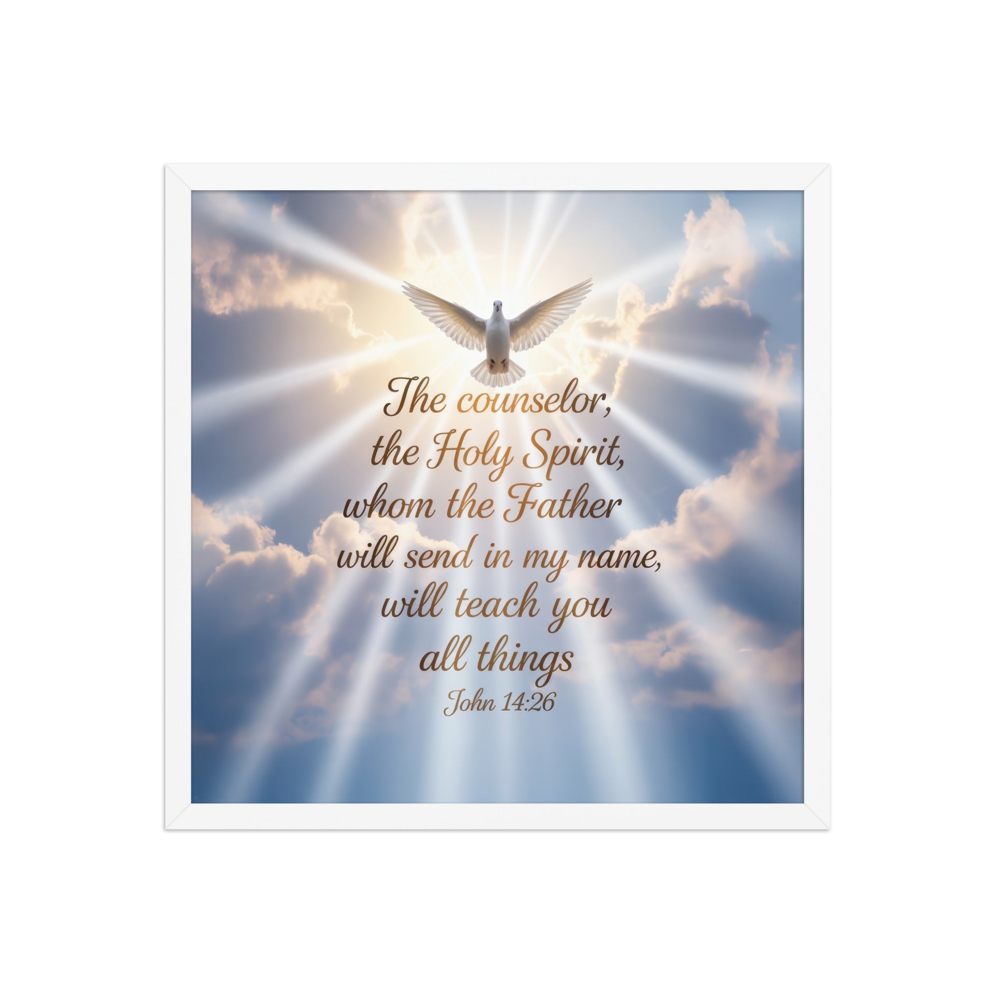 John 14:26 Bible Verse Father Enhanced Matte Paper Framed Poster White 18″×18″