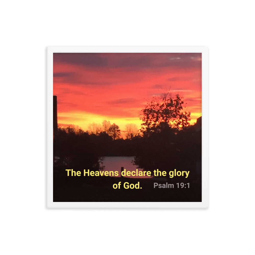 Psalm 19:1 Bible Verse, Sunset Glory Enhanced Matte Paper Framed Poster Wall Art White 18″×18″