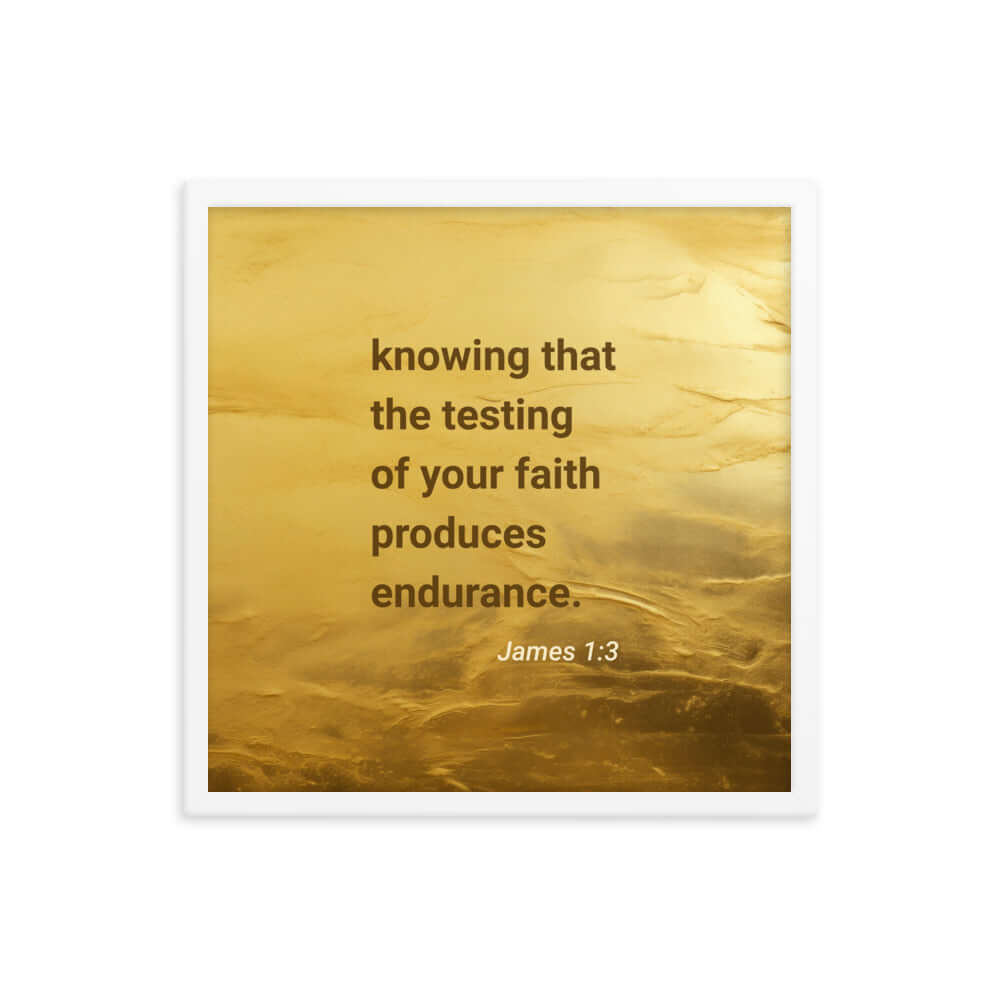 James 1:3 Bible Verse, testing of your faith Enhanced Matte Paper Framed Poster Wall Art White 18″×18″