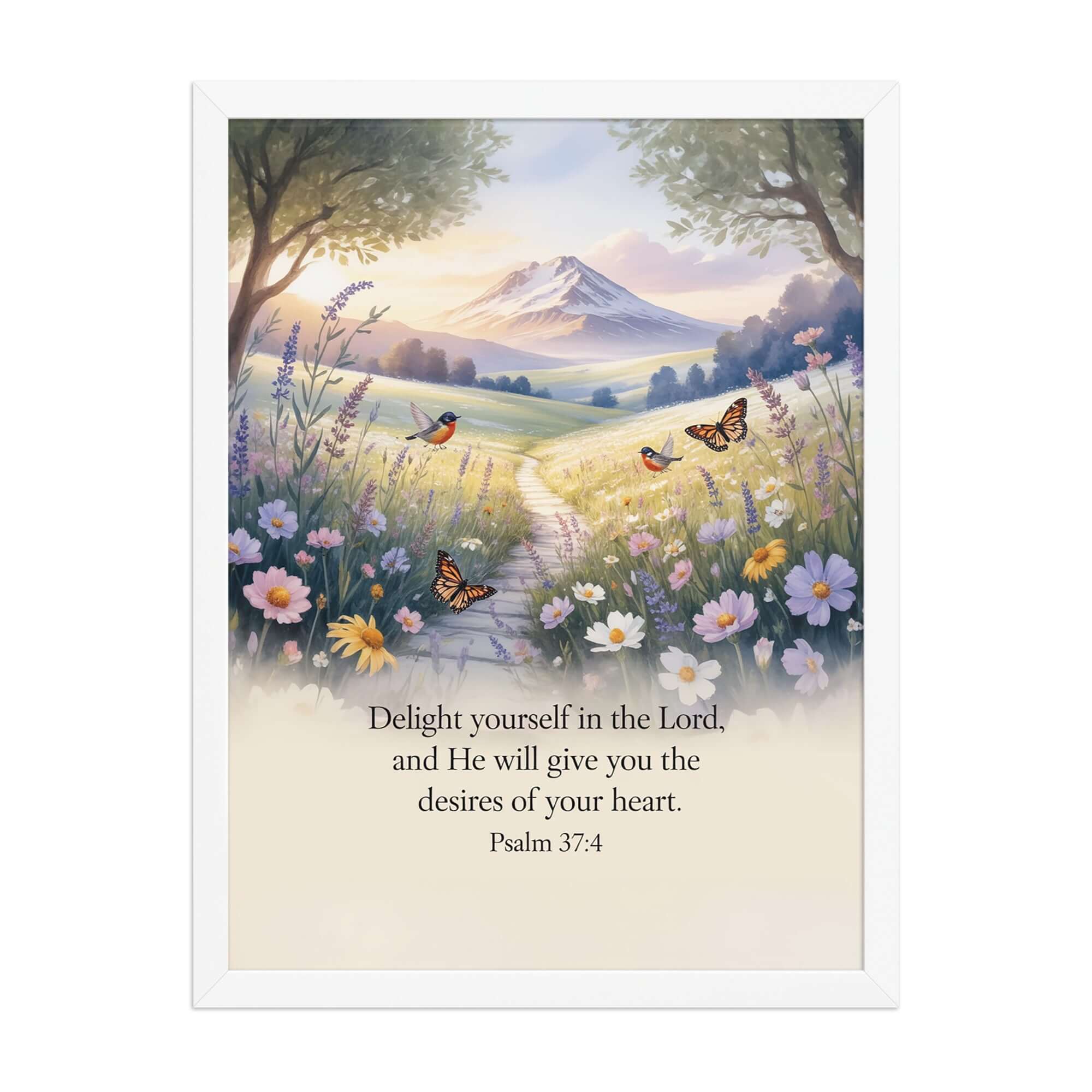 Psalm 37:4 Bible Verse, Delight Enhanced Matte Paper Framed Poster White 18″×24″