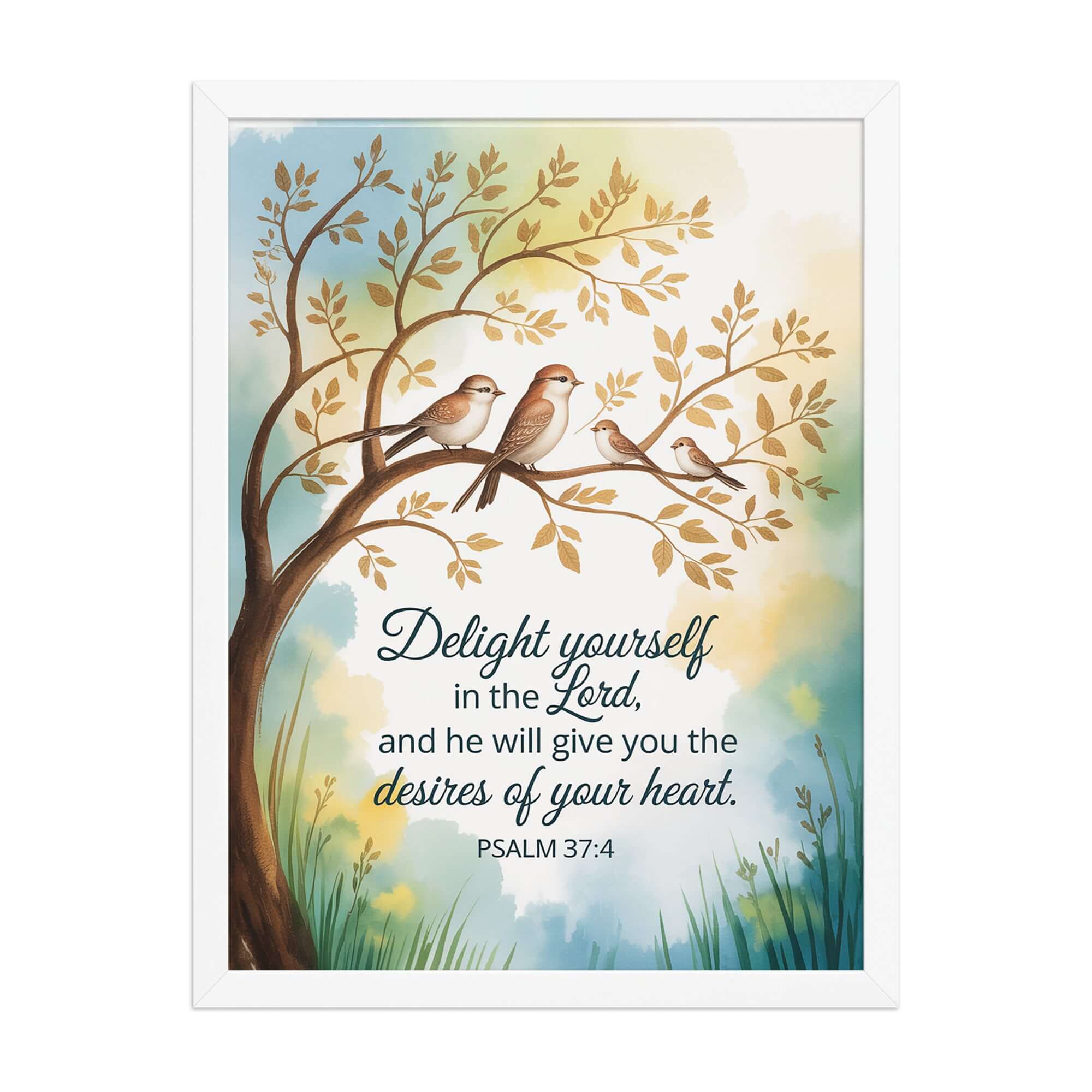 Psalm 37:4 Bible Verse, Yourself Enhanced Matte Paper Framed Poster White 18″×24″