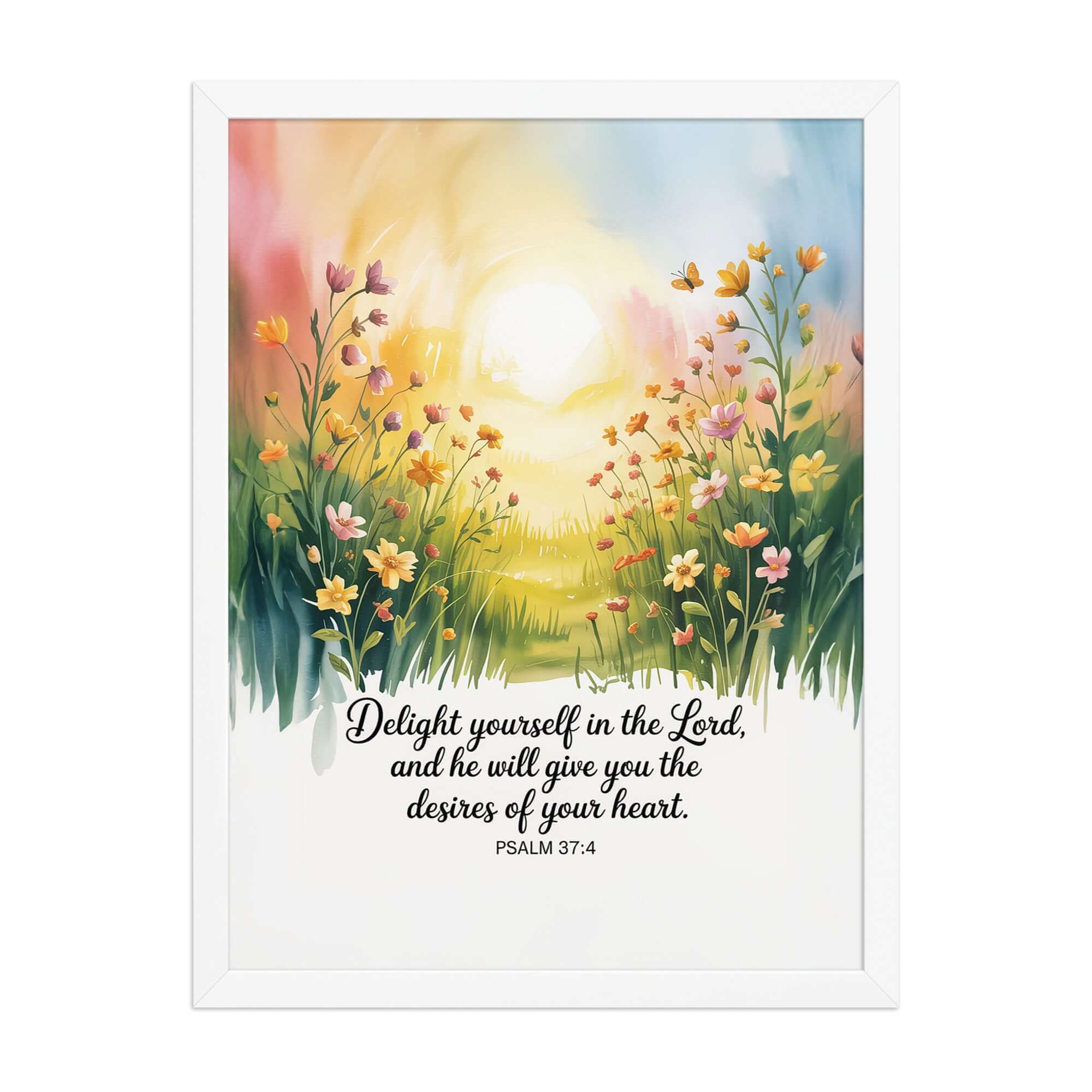Psalm 37:4 Bible Verse, will give Enhanced Matte Paper Framed Poster White 18″×24″