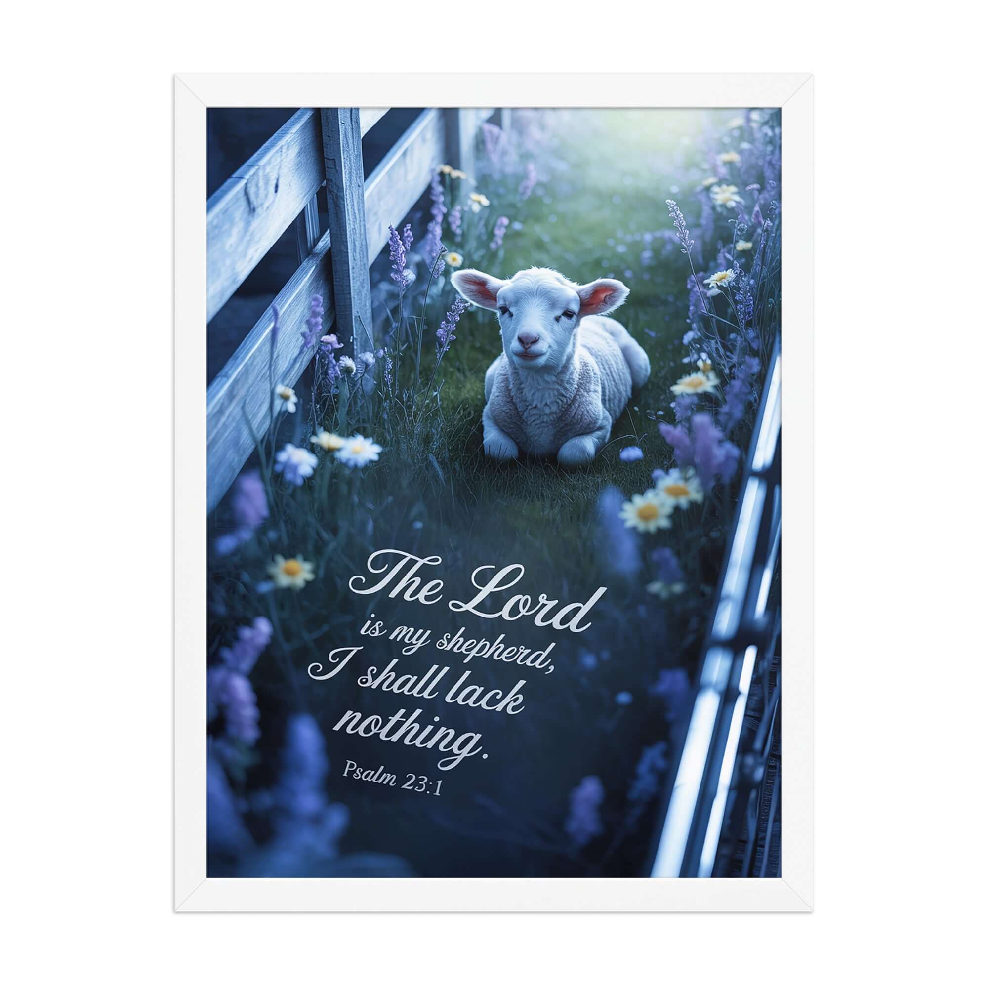 Psalm 23:1 Bible Verse, Shepherd Enhanced Matte Paper Framed Poster White 18″×24″