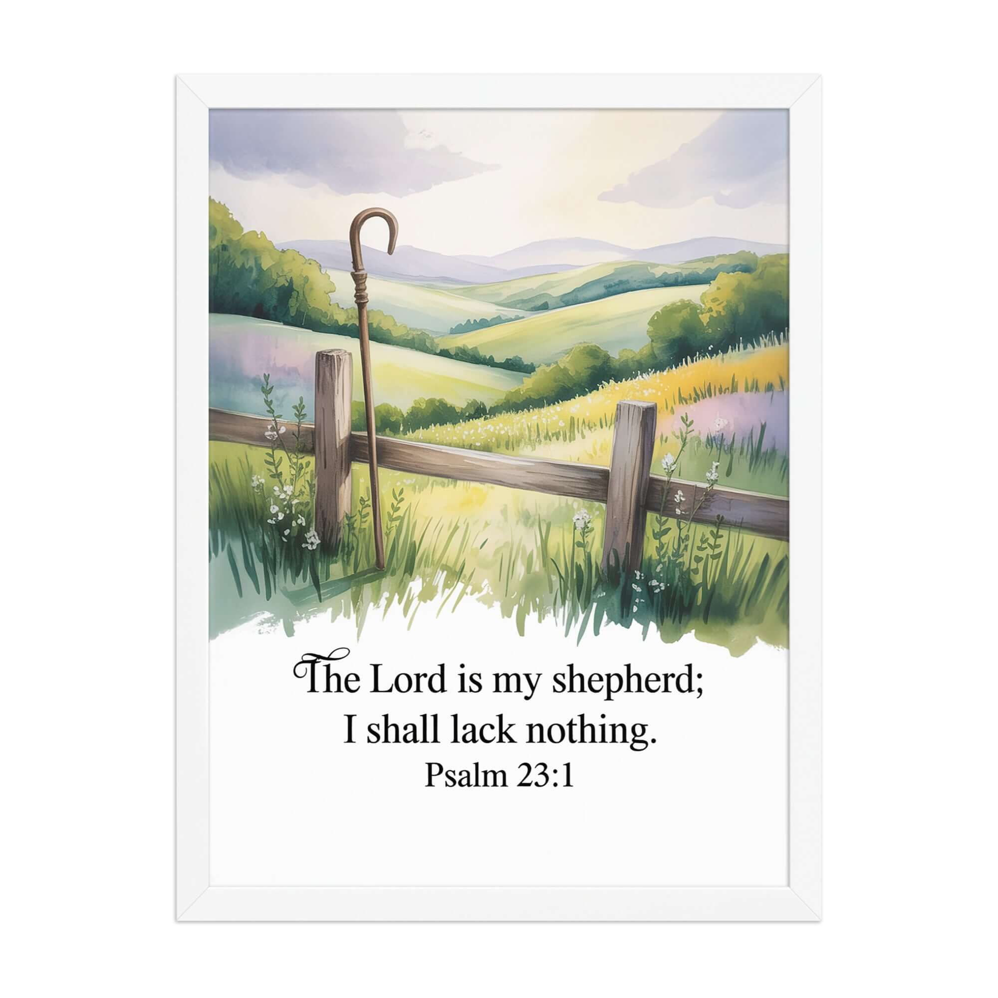 Psalm 23:1 Bible Verse, Lack Enhanced Matte Paper Framed Poster White 18″×24″