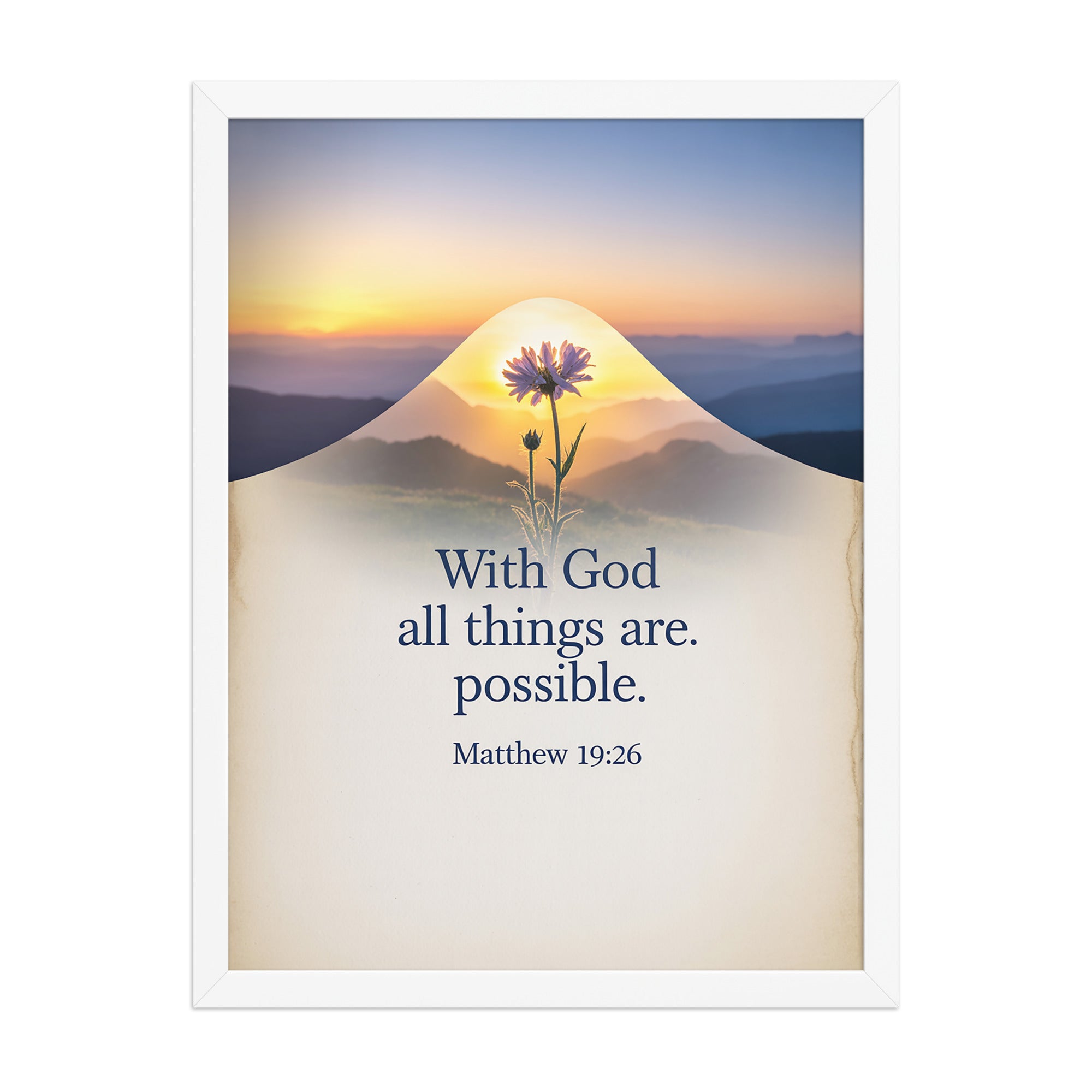 Matthew 19:26 Bible Verse at them Enhanced Matte Paper Framed Poster White 18″×24″