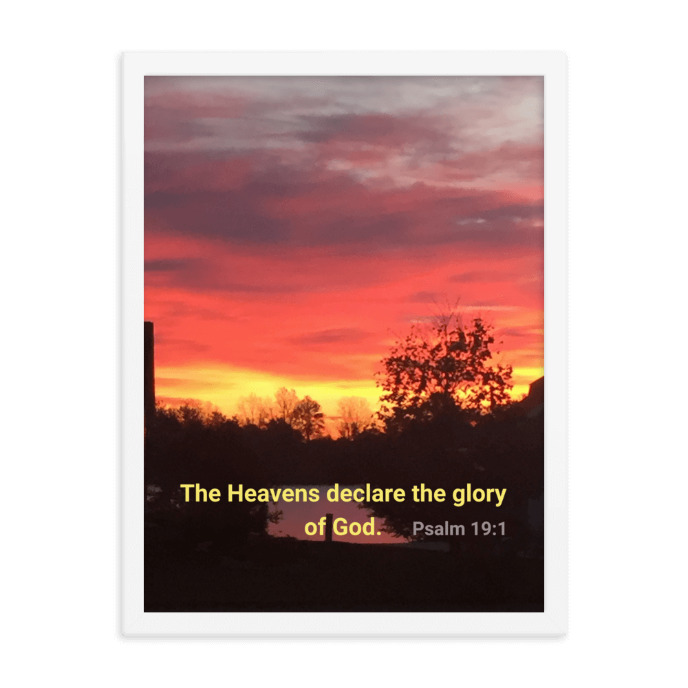 Psalm 19:1 Bible Verse, Sunset Glory Enhanced Matte Paper Framed Poster Wall Art White 18″×24″