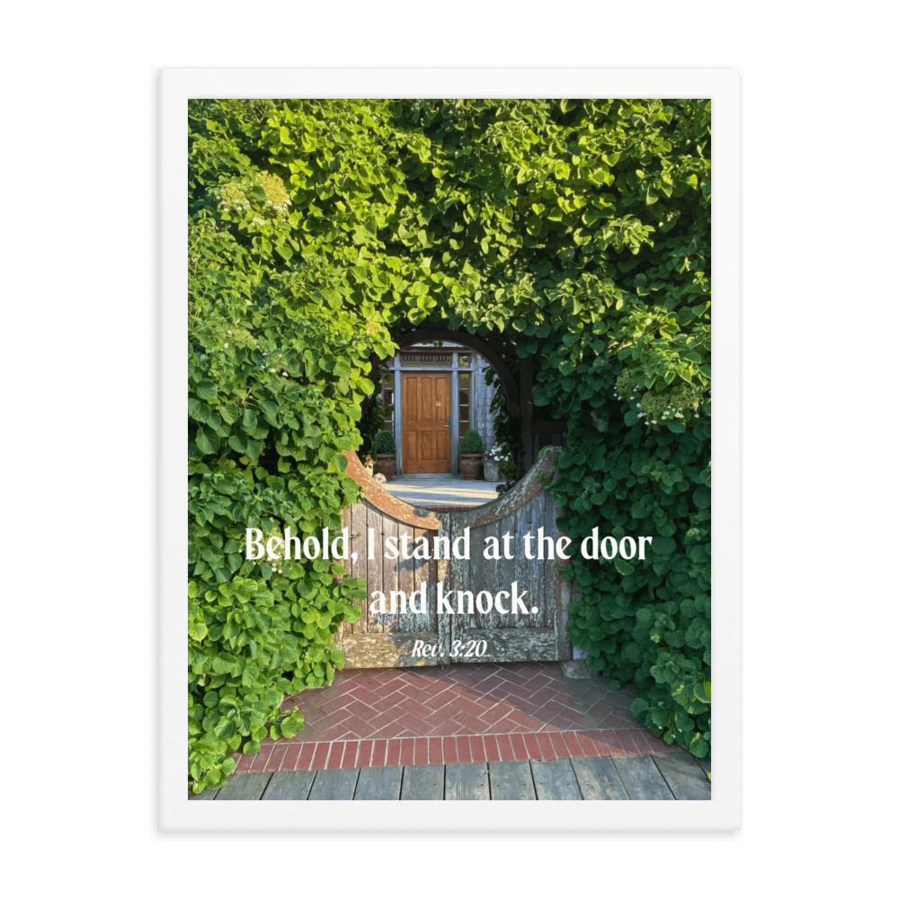 Revelation 3:20 Bible Verse, Garden Doorway Enhanced Matte Paper Framed Poster Wall Art White 18″×24″