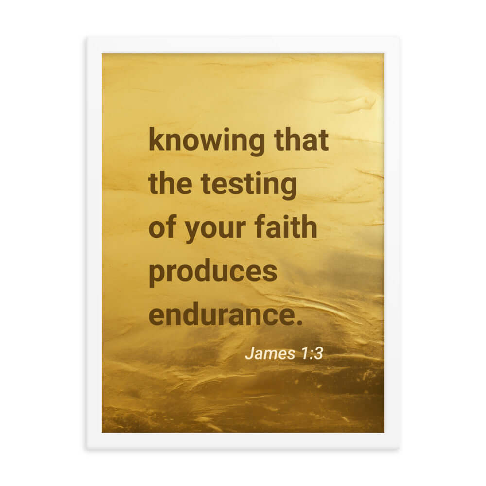 James 1:3 Bible Verse, testing of your faith Enhanced Matte Paper Framed Poster Wall Art White 18″×24″