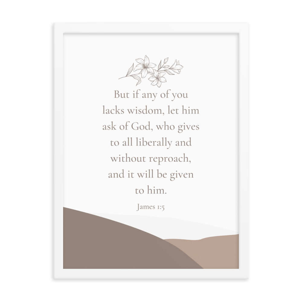 James 1:5 Bible Verse, ask of God Enhanced Matte Paper Framed Poster Wall Art White 18″×24″