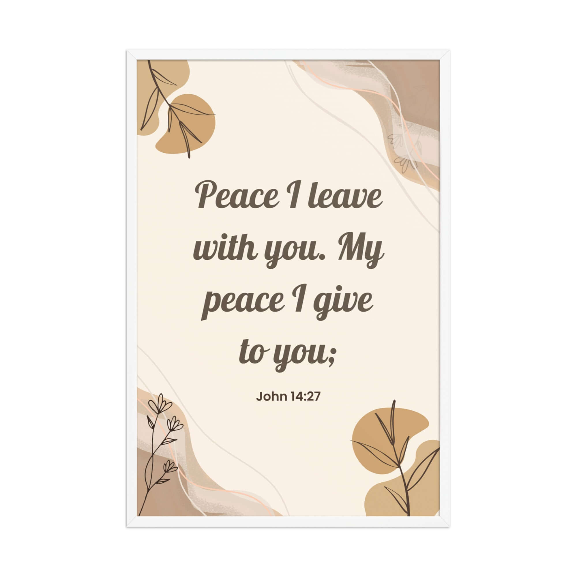 John 14:27 Bible Verse, Peace I Enhanced Matte Paper Framed Poster Wall Art White 24″×36″