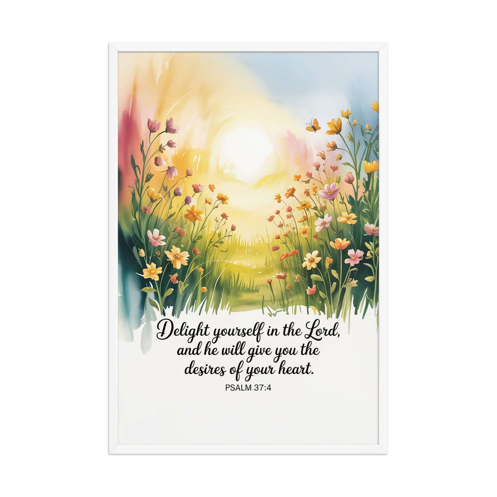 Psalm 37:4 Bible Verse, will give Enhanced Matte Paper Framed Poster White 24″×36″