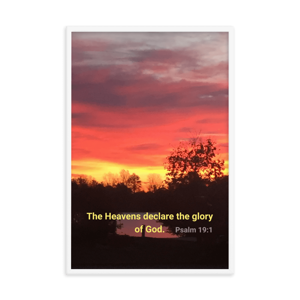 Psalm 19:1 Bible Verse, Sunset Glory Enhanced Matte Paper Framed Poster Wall Art White 24″×36″