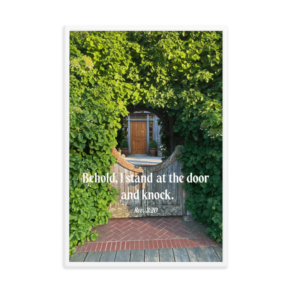 Revelation 3:20 Bible Verse, Garden Doorway Enhanced Matte Paper Framed Poster Wall Art White 24″×36″
