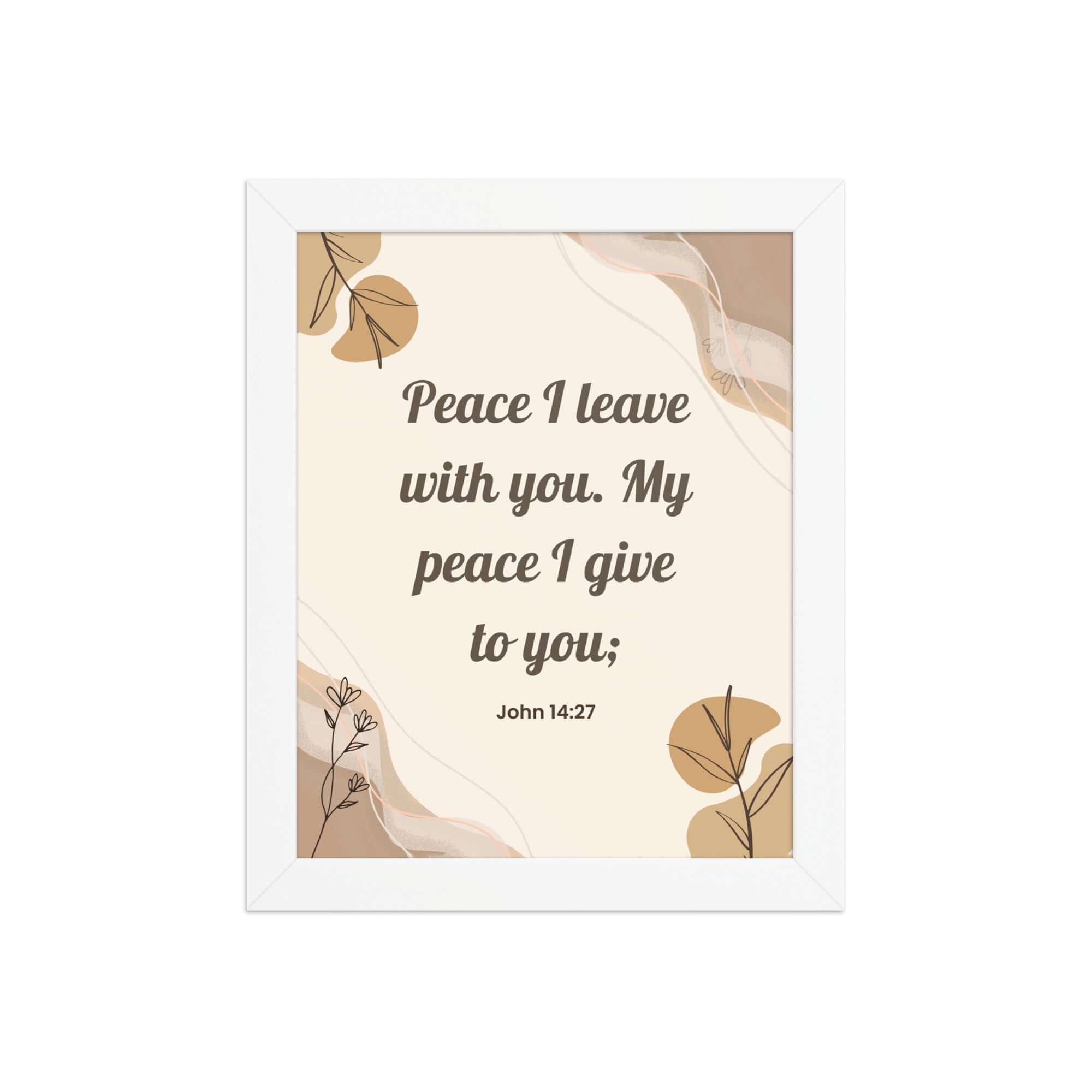 John 14:27 Bible Verse, Peace I Enhanced Matte Paper Framed Poster Wall Art White 8″×10″