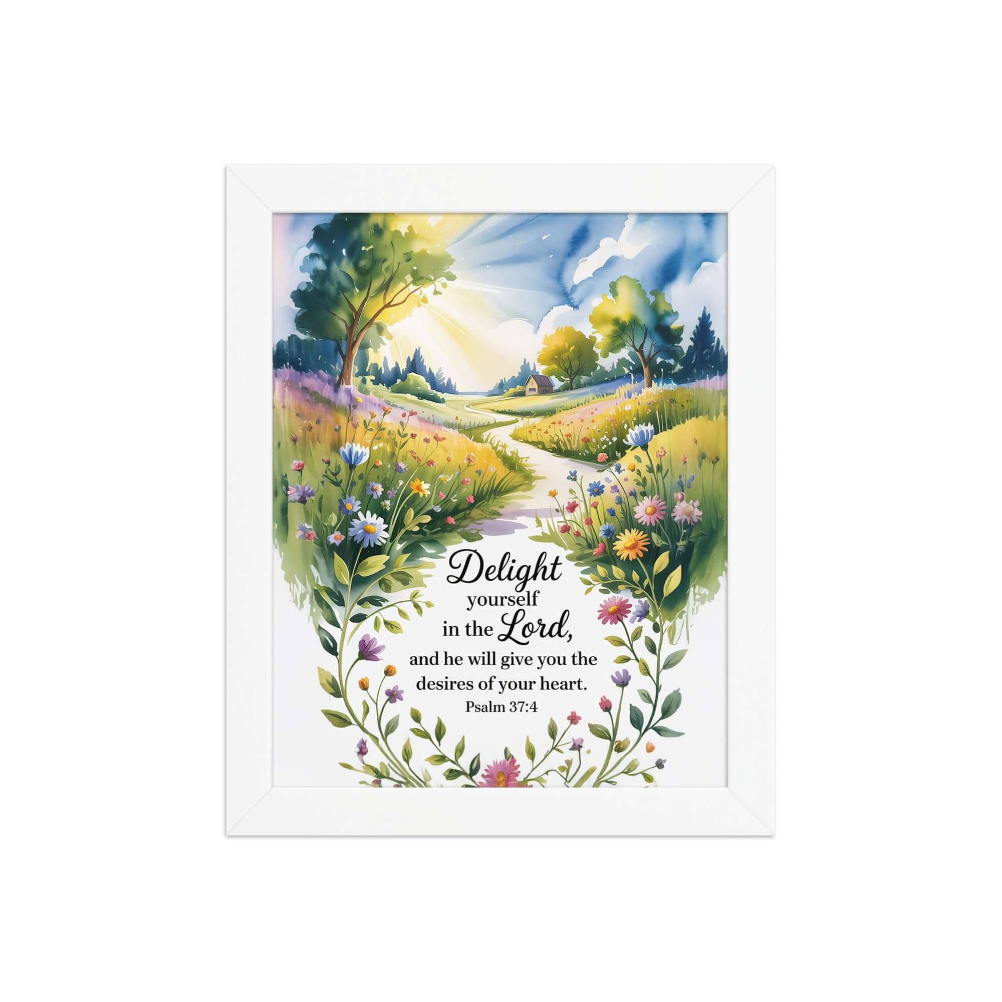 Psalm 37:4 Bible Verse, desires Enhanced Matte Paper Framed Poster White 8″×10″