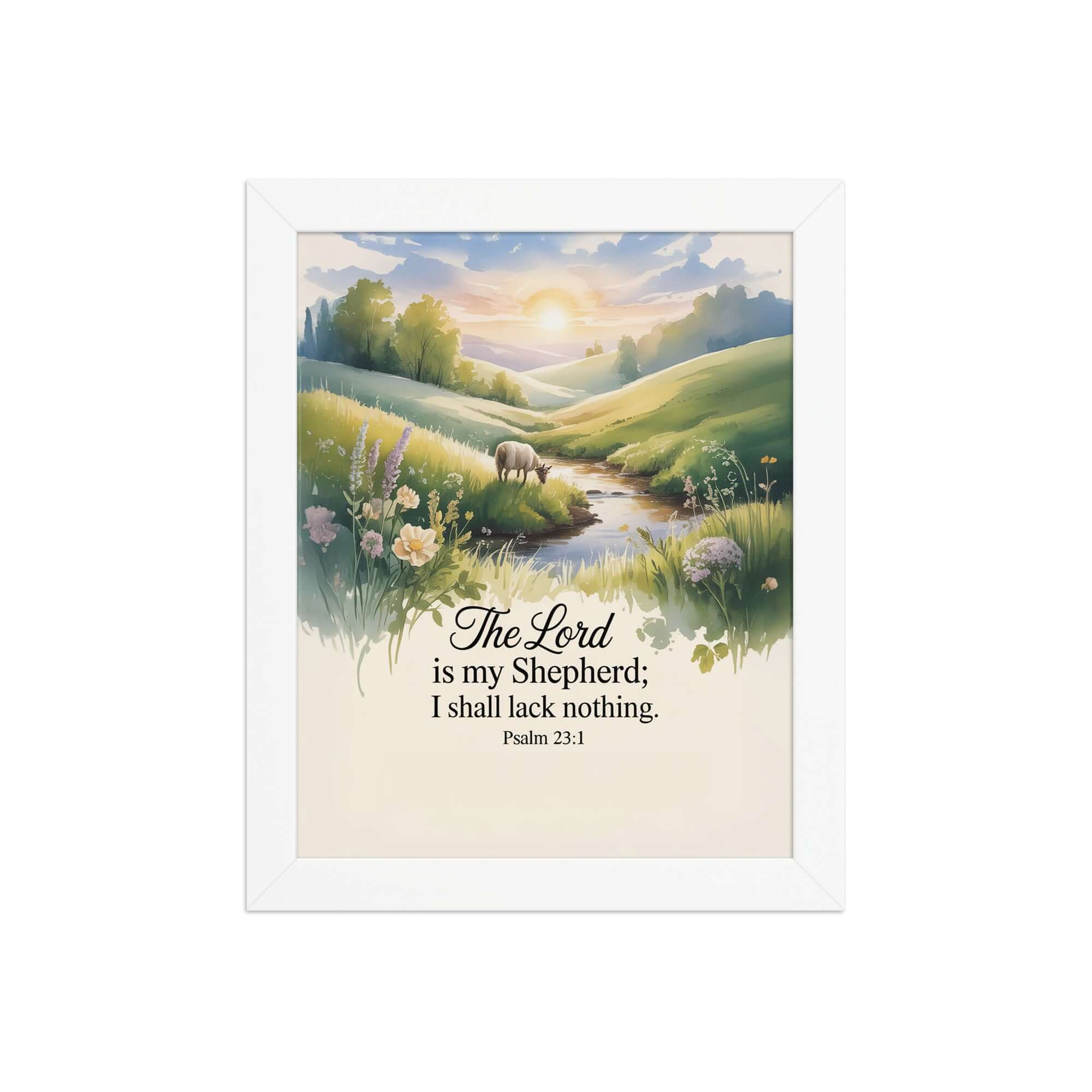 Psalm 23:1 Bible Verse, Lord Enhanced Matte Paper Framed Poster White 8″×10″