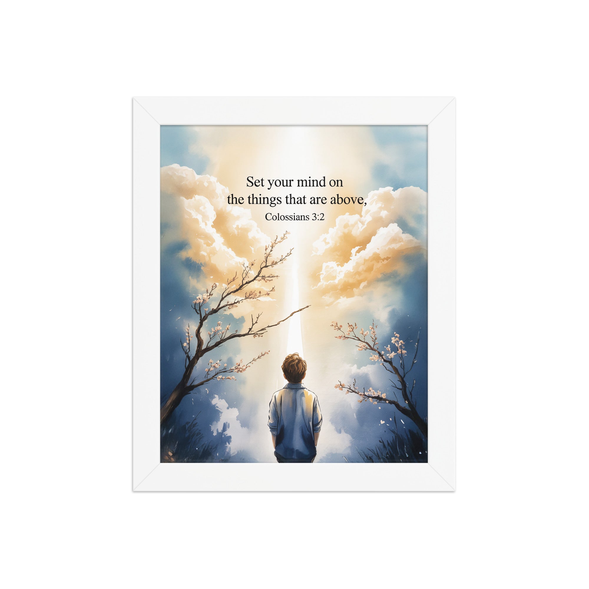 Colossians 3:2 Bible Verse the things Enhanced Matte Paper Framed Poster White 8″×10″