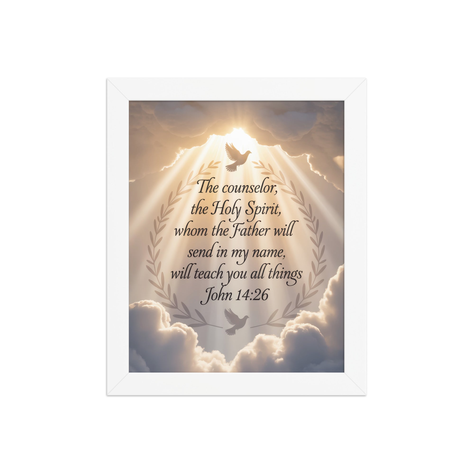 John 14:26 Bible Verse Counselor Enhanced Matte Paper Framed Poster White 8″×10″