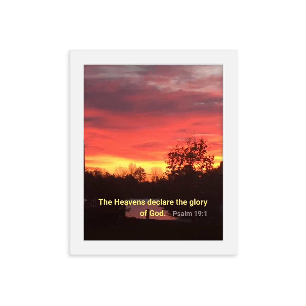 Psalm 19:1 Bible Verse, Sunset Glory Enhanced Matte Paper Framed Poster Wall Art White 8″×10″