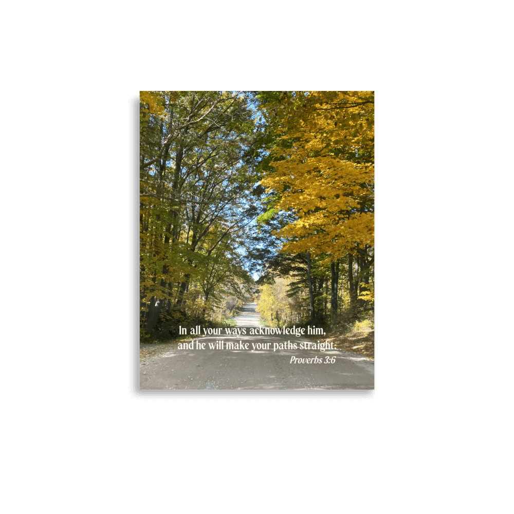 Proverbs 3:6 Bible Verse, Fall Road Enhanced Matte Paper Poster Wall Art