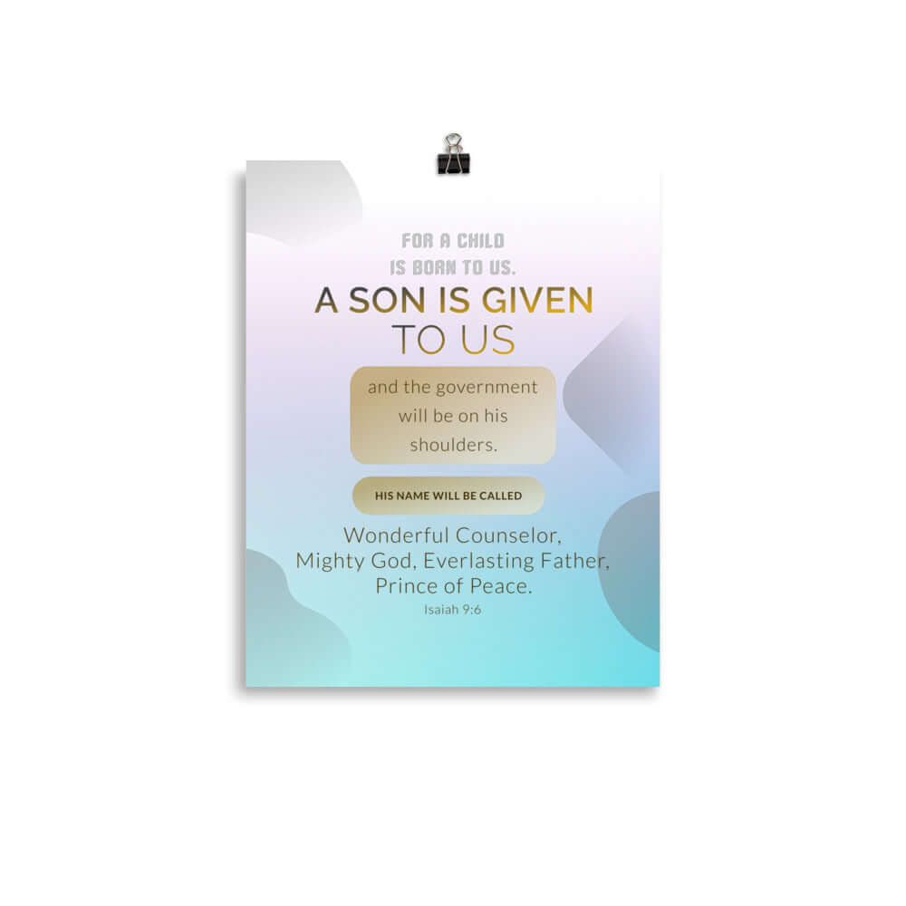 Isaiah 9:6 Bible Verse, Wonderful Counselor Enhanced Matte Paper Poster Wall Art 11″×14″