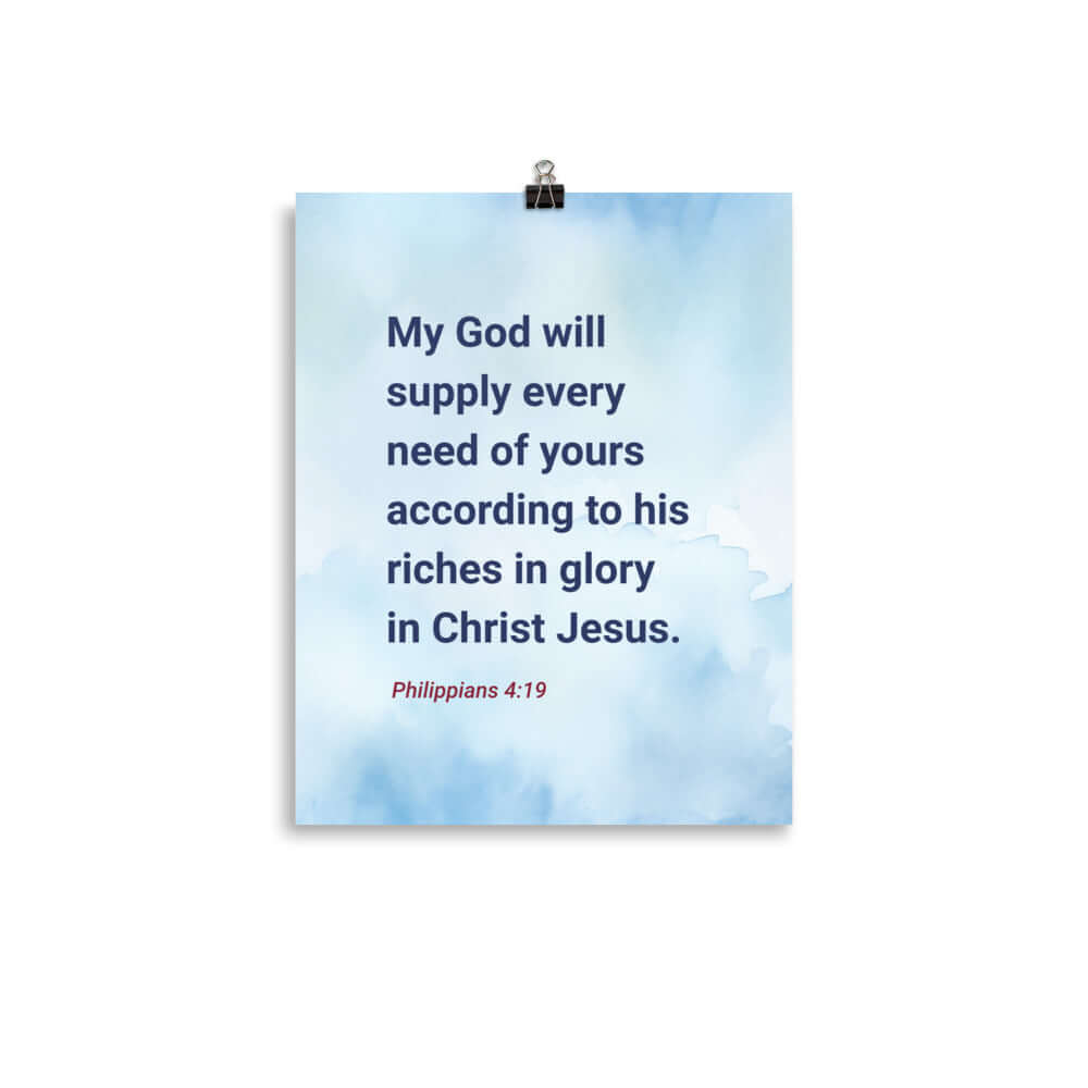 Philippians 4:19 Bible Verse, God will supply Enhanced Matte Paper Poster Wall Art 11″×14″