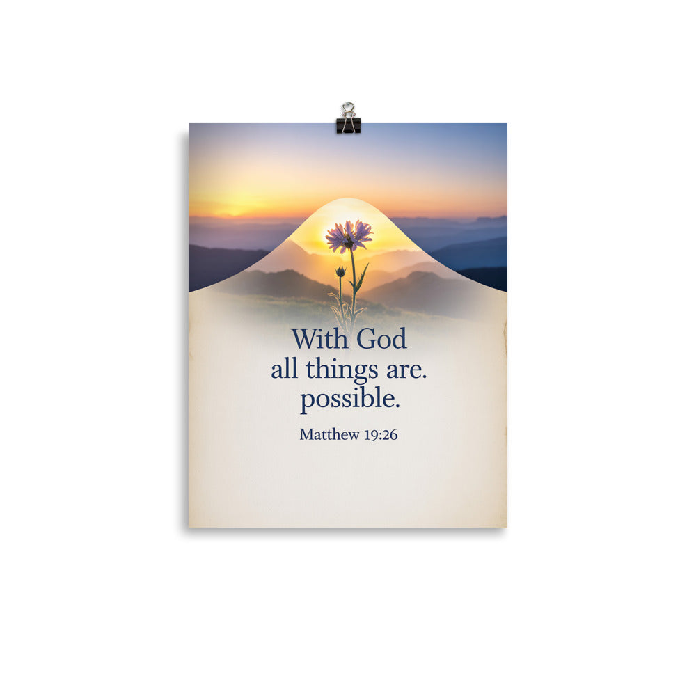 Matthew 19:26 Bible Verse at them Enhanced Matte Paper Poster 11″×14″