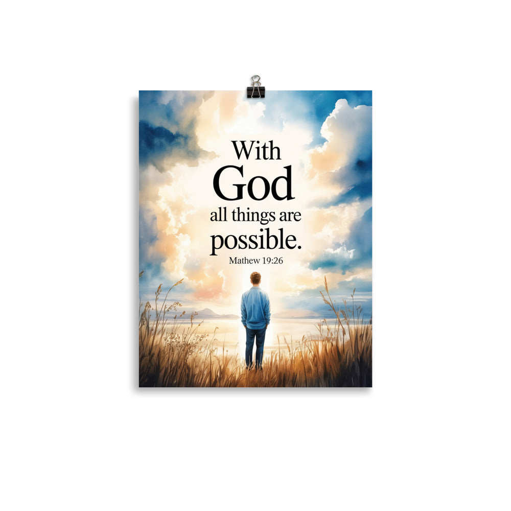 Matthew 19:26 Bible Verse Jesus Enhanced Matte Paper Poster 11″×14″