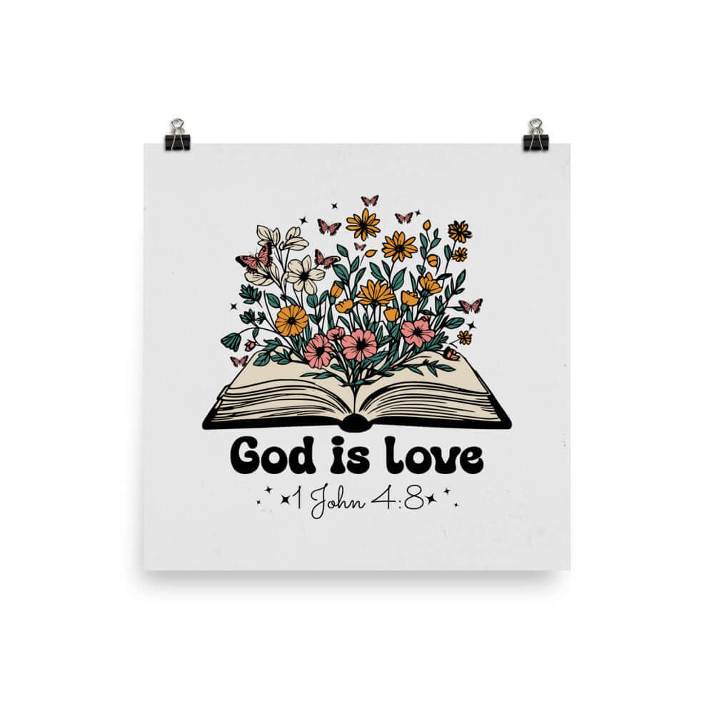 1 John 4:8 Bible Verse, God is Love Enhanced Matte Paper Poster Wall Art 12″×12″