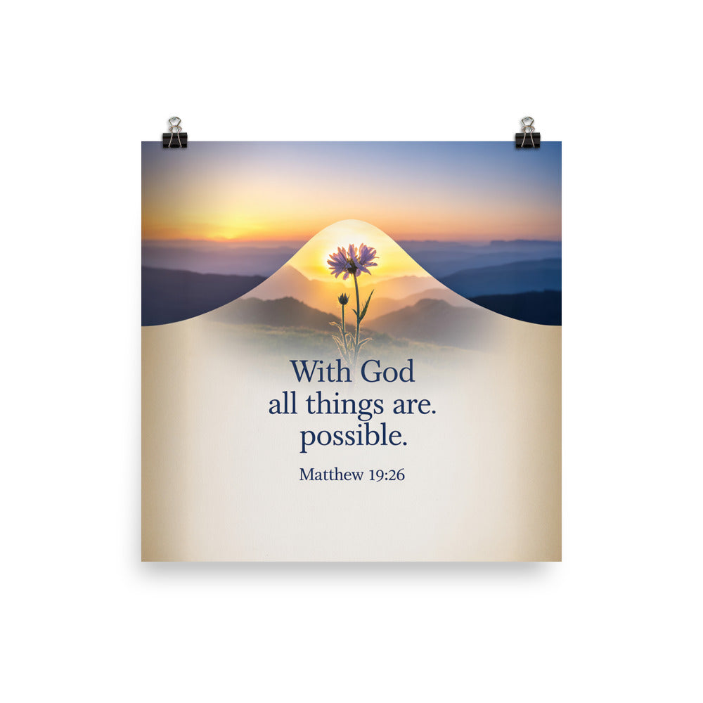 Matthew 19:26 Bible Verse at them Enhanced Matte Paper Poster 12″×12″