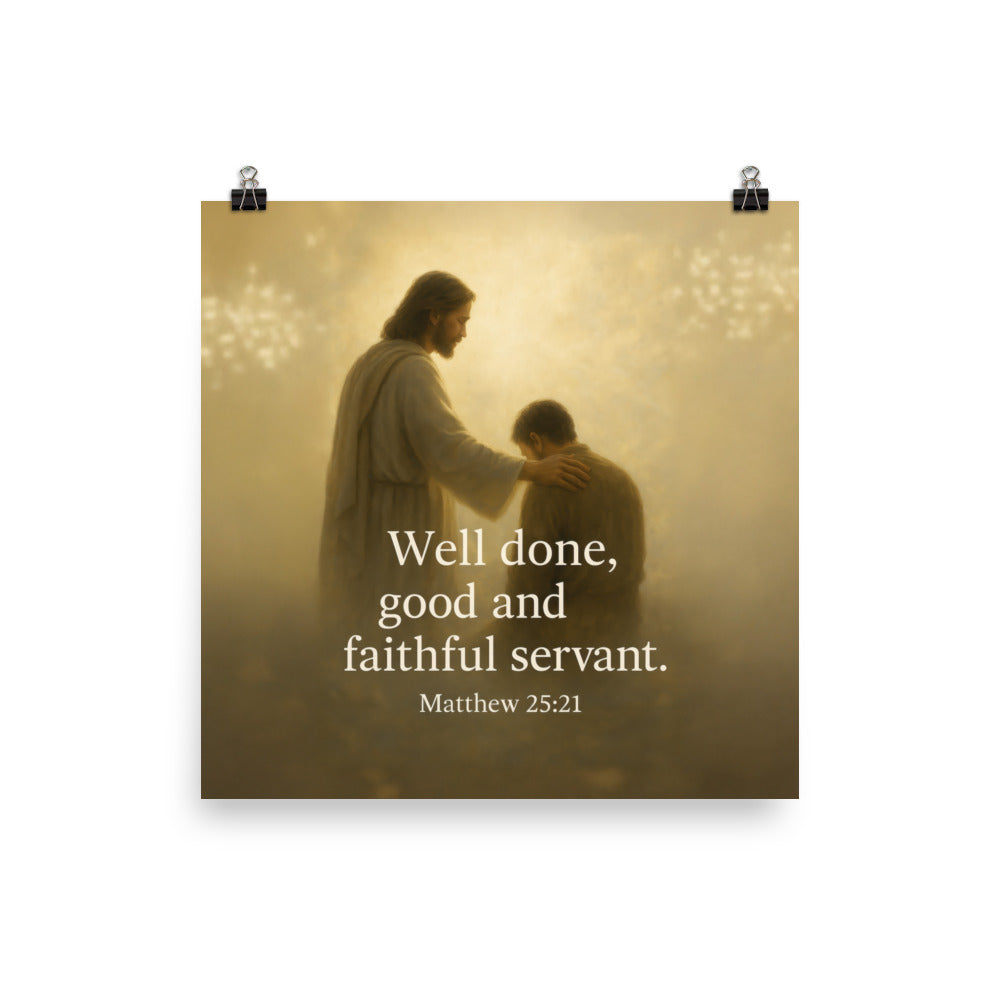 Matthew 25:21 Bible Verse Well Done Enhanced Matte Paper Poster 12″×12″