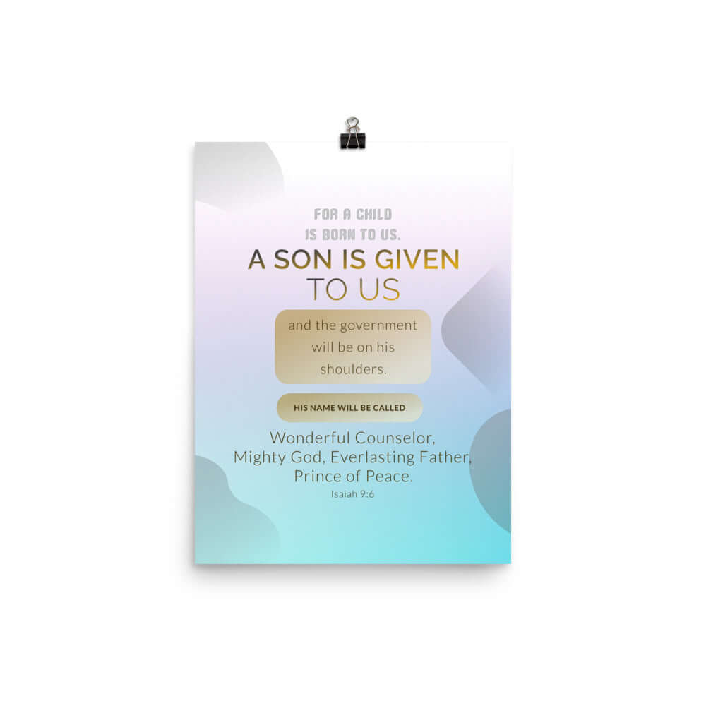Isaiah 9:6 Bible Verse, Wonderful Counselor Enhanced Matte Paper Poster Wall Art 12″×16″