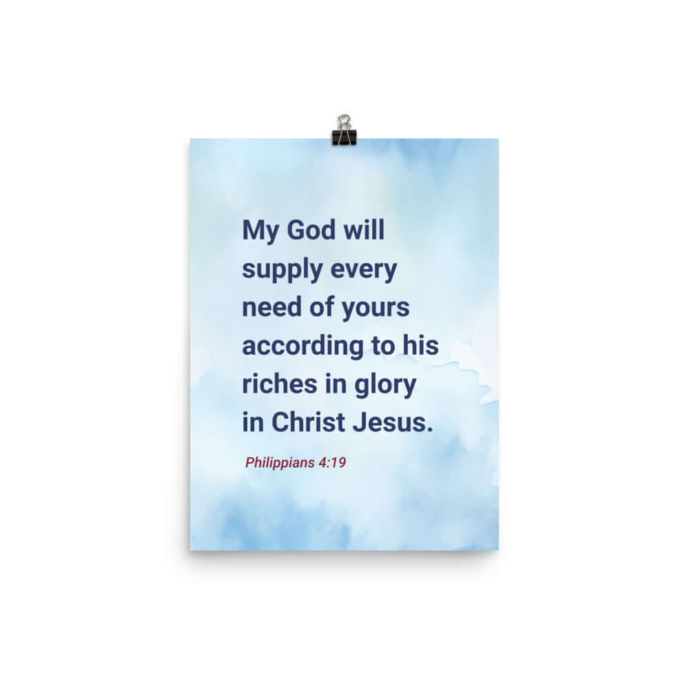 Philippians 4:19 Bible Verse, God will supply Enhanced Matte Paper Poster Wall Art 12″×16″