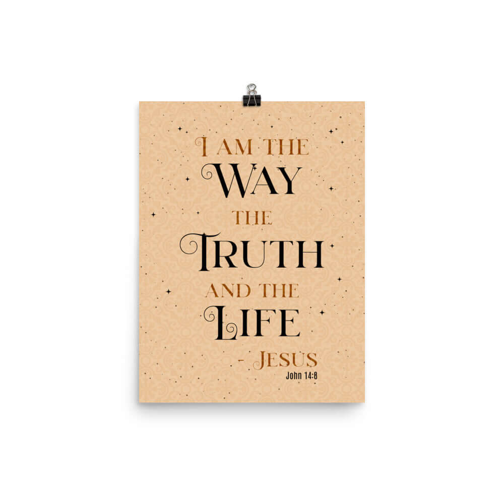 John 14:6 Bible Verse, Color Text Brown Background Enhanced Matte Paper Poster Wall Art 12″×16″