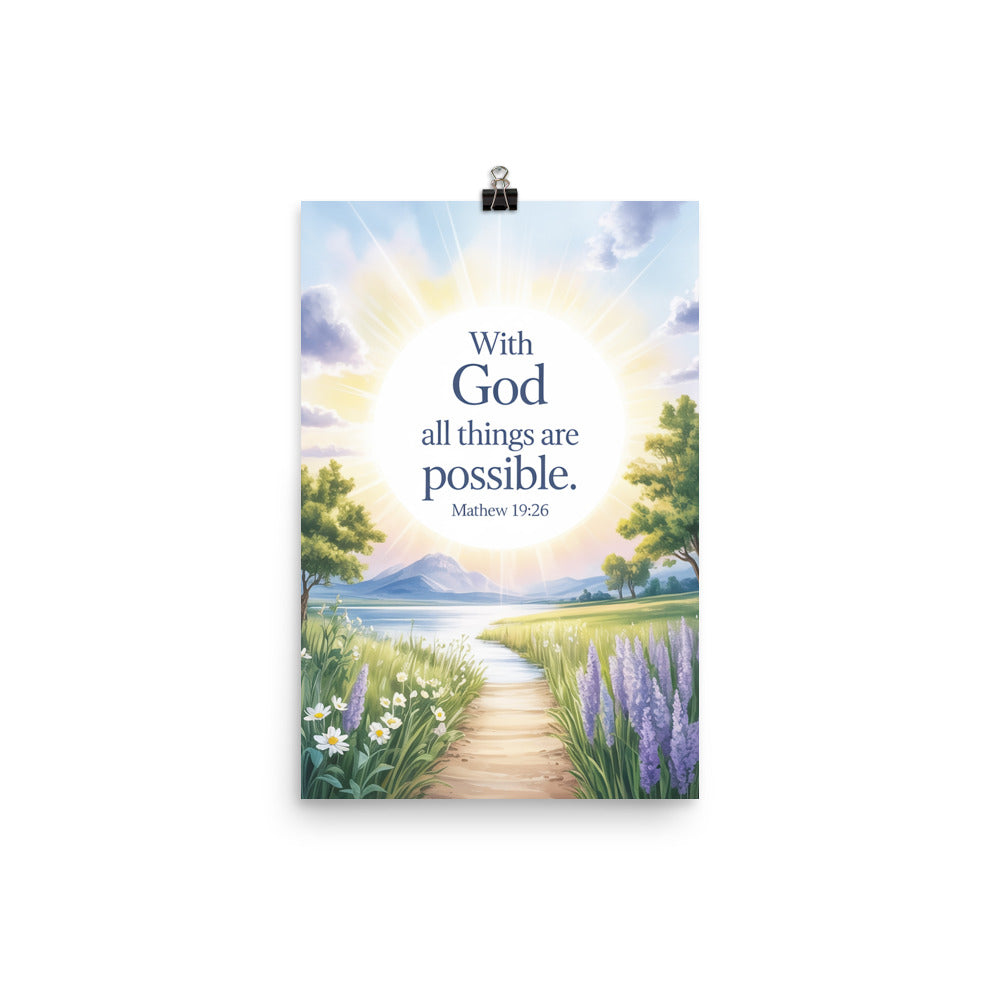 Matthew 19:26 Bible Verse Looking at Enhanced Matte Paper Poster 12″×18″