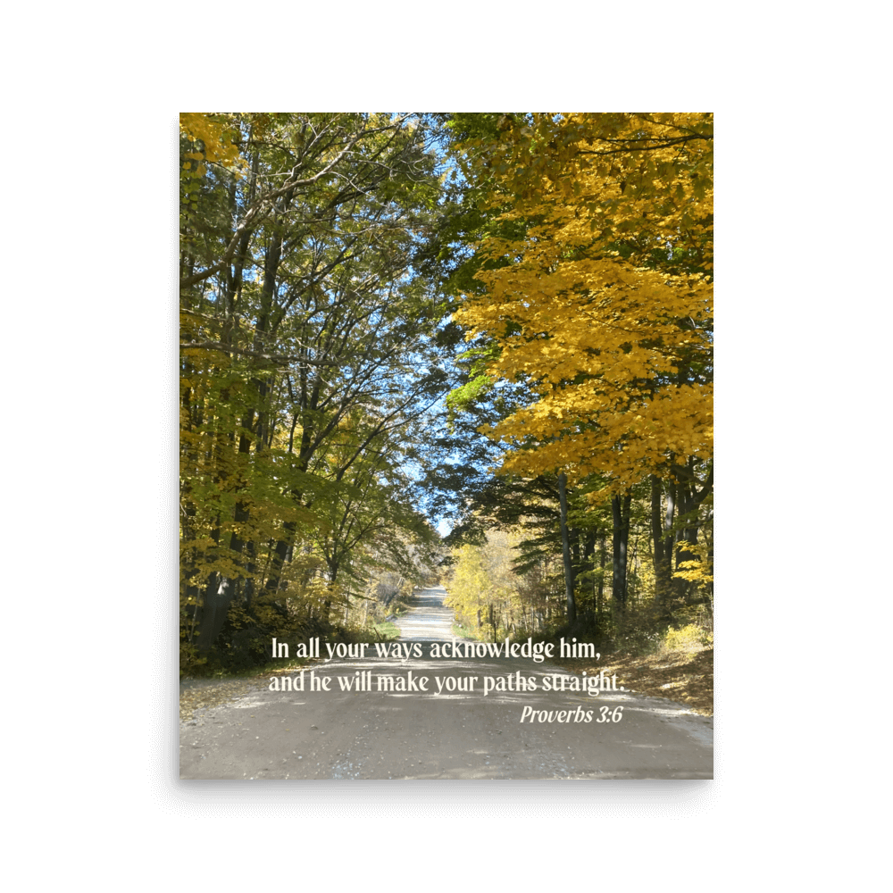 Proverbs 3:6 Bible Verse, Fall Road Enhanced Matte Paper Poster Wall Art