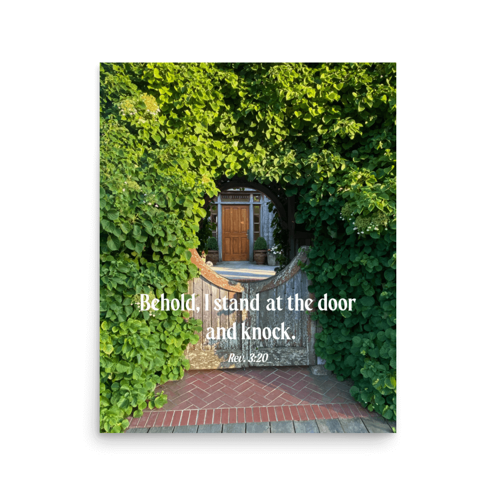 Revelation 3:20 Bible Verse, Garden Doorway Enhanced Matte Paper Poster Wall Art