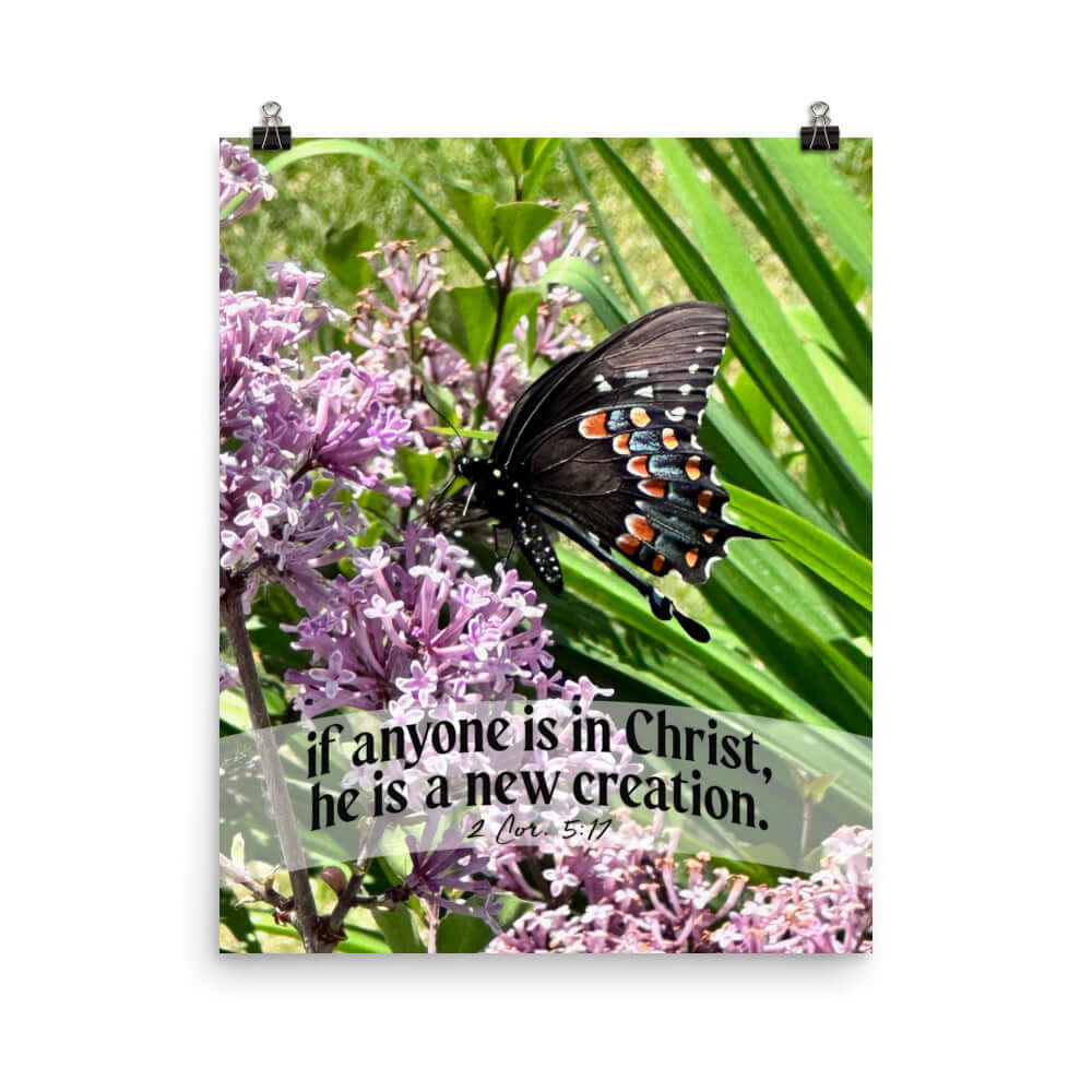 2 Corinthians 5:17 Bible Verse, Butterfly Enhanced Matte Paper Poster Wall Art 16″×20″