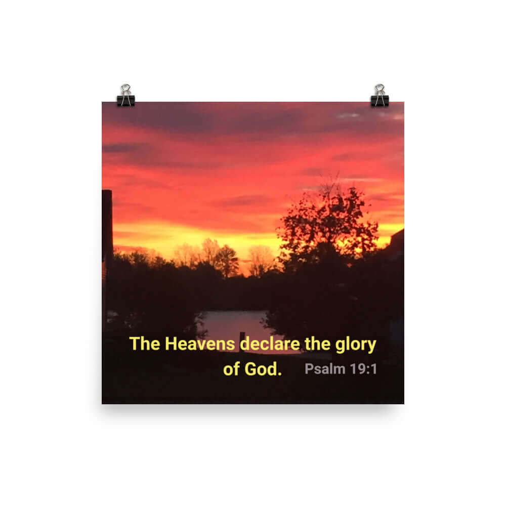 Psalm 19:1 Bible Verse, Sunset Glory Enhanced Matte Paper Poster Wall Art 18″×18″