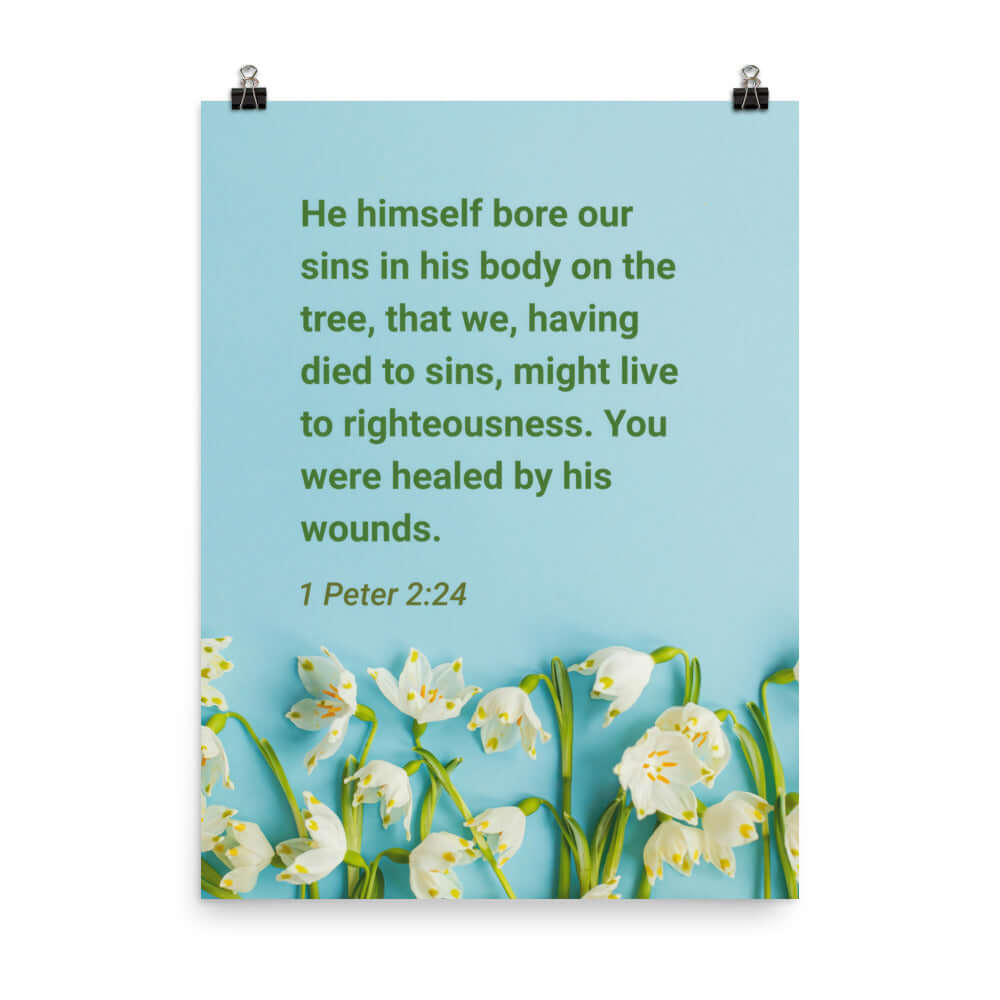 1 Peter 2:24 Bible Verse, healed by His wounds Enhanced Matte Paper Poster Wall Art 18″×24″