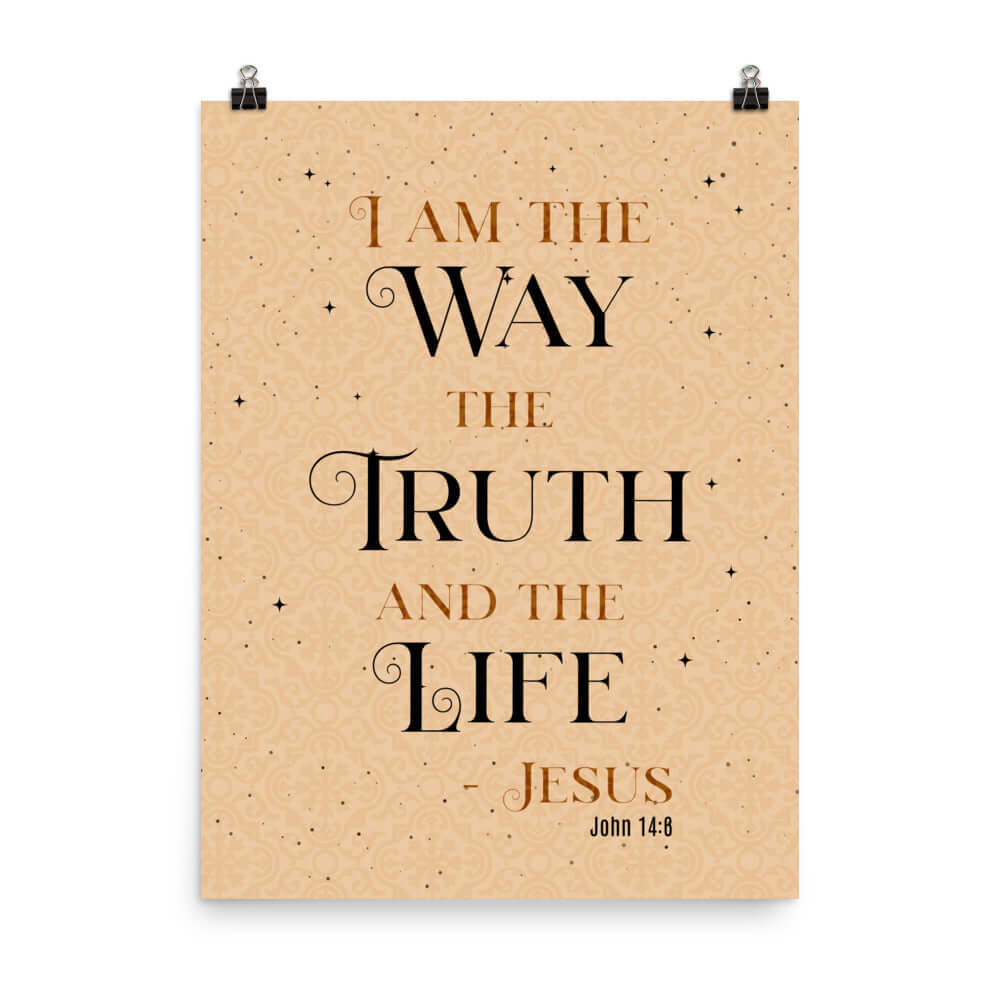 John 14:6 Bible Verse, Color Text Brown Background Enhanced Matte Paper Poster Wall Art 18″×24″