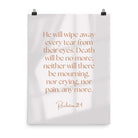Revelation 21:4 Bible Verse, He will wipe Enhanced Matte Paper Poster Wall Art 18″×24″
